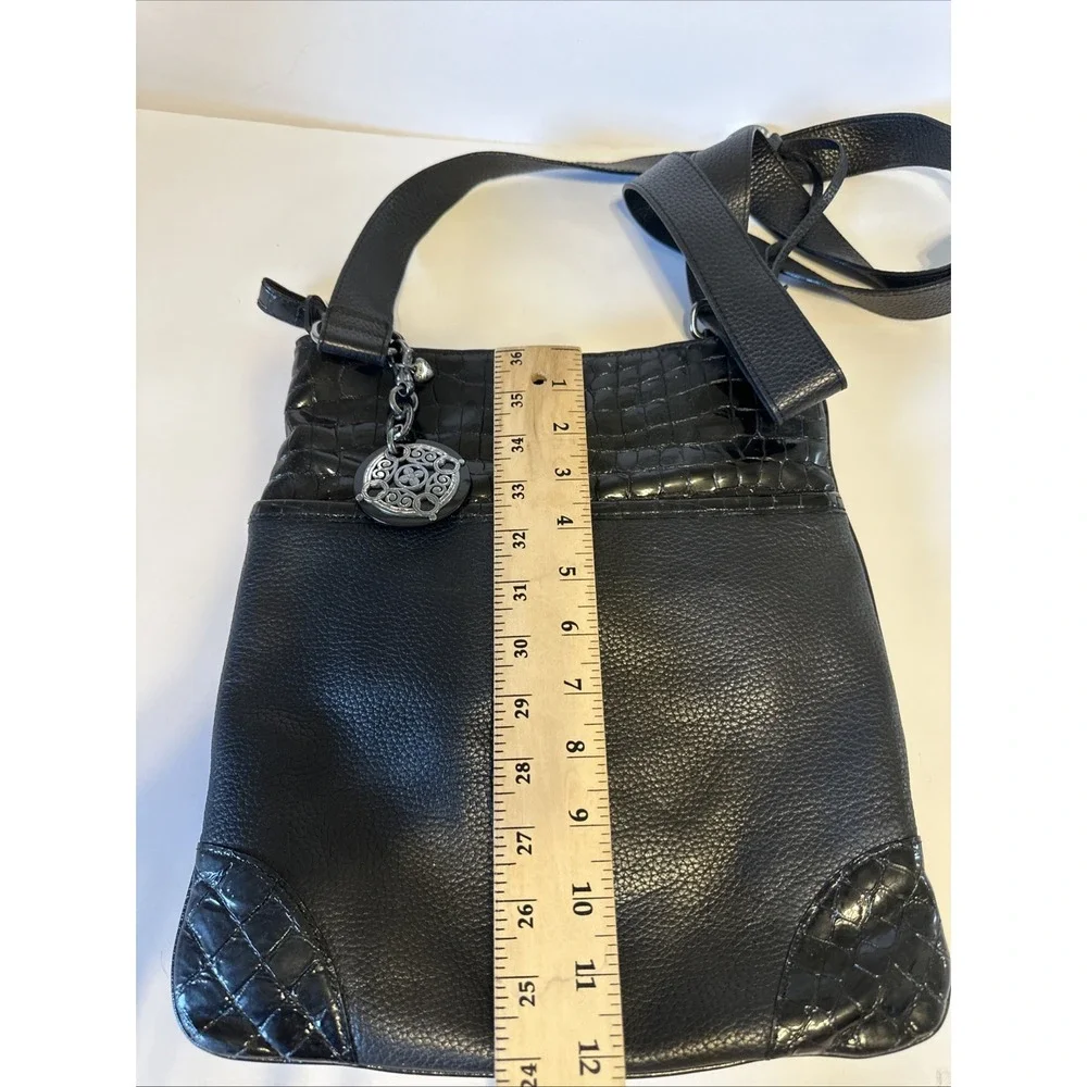 Brighton Black Pebble Leather & Patent Leather Crossbody Purse